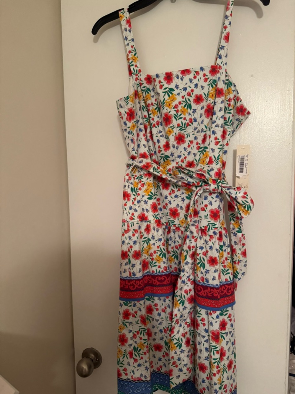 Eliza J White Floral Sundress with Red & Yellow Accents